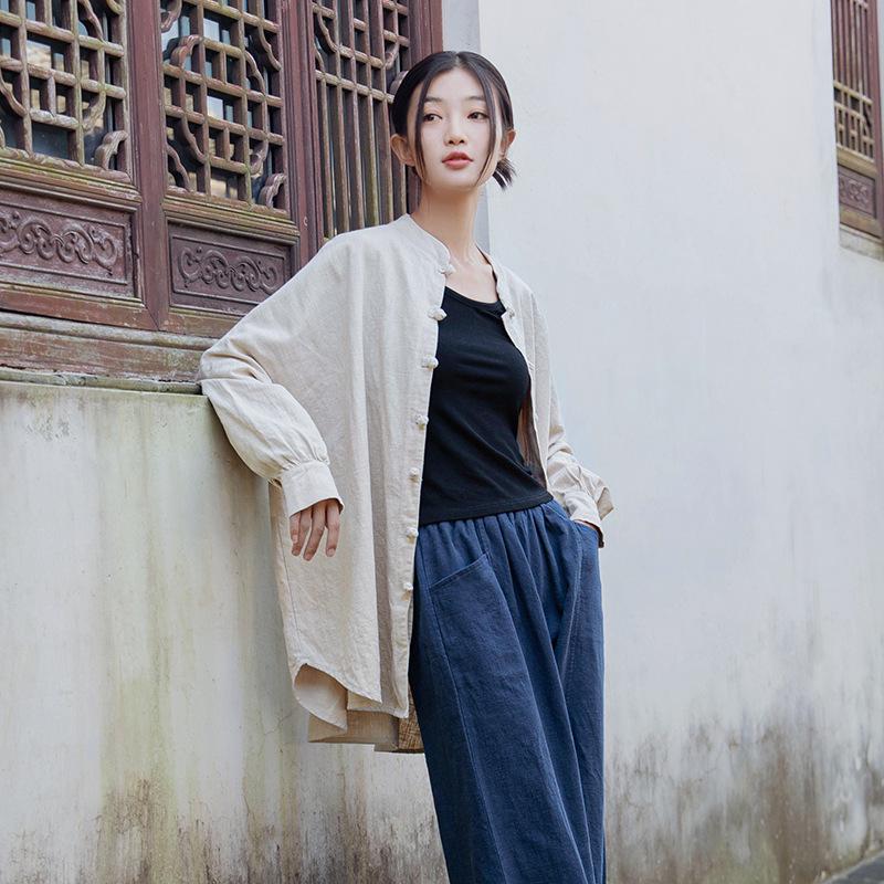 Women's Zen-Style Frog Button Cardigan: 2025 Autumn Cotton Linen Blend