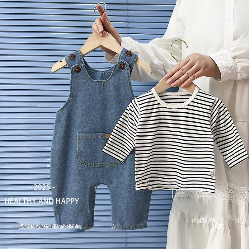

2025 Spring Baby Denim Romper Set for Newborns - Seasonal Trendy Crawling Suit 90 cm