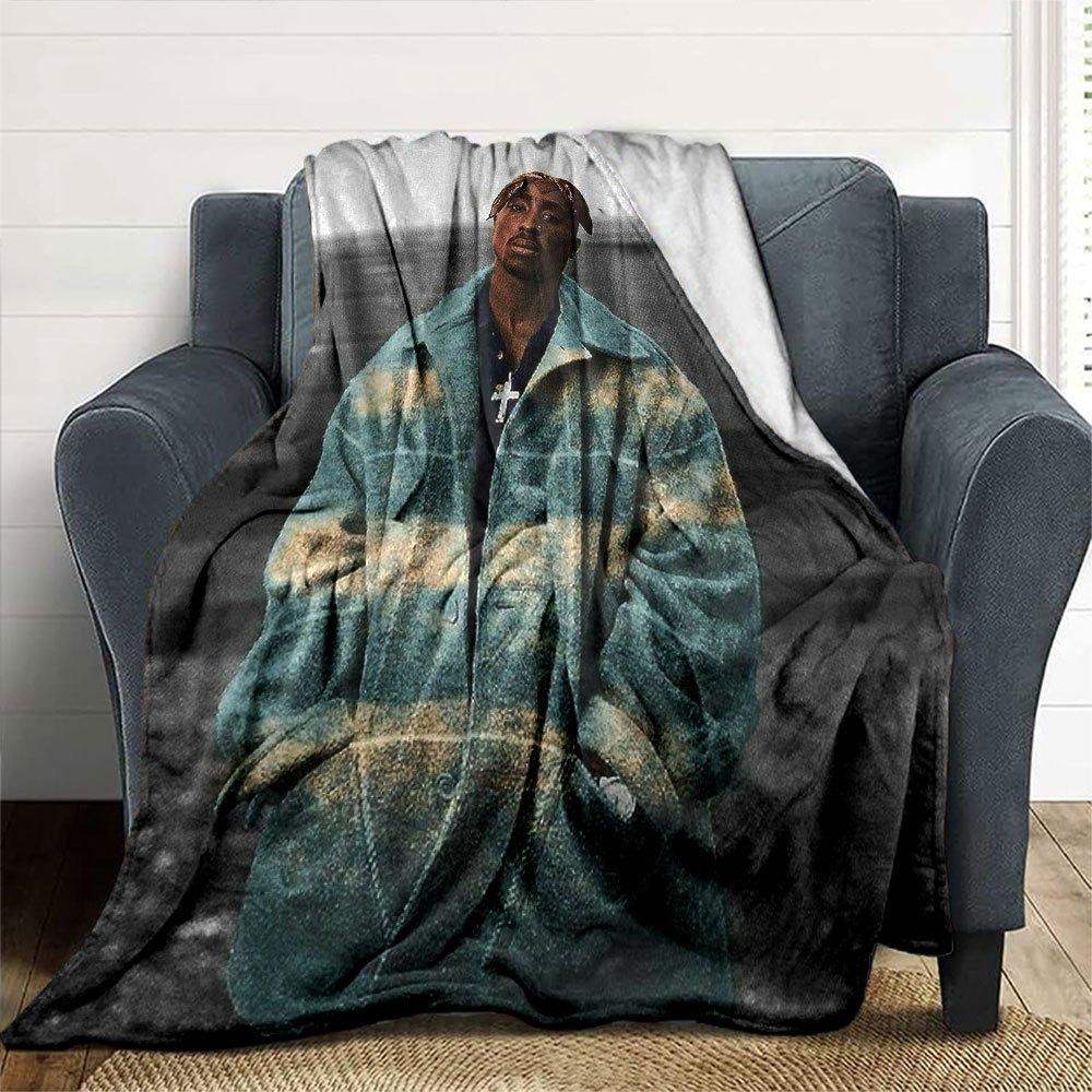 1 Stück 2Pac Hip Hop Decke Weich Leicht Ganzjahres Mehrzweck Überwurf für Sofa, Bett, Büro & Picknicks, Französischer Stil mit Ikonischem Albumcover & Zitaten