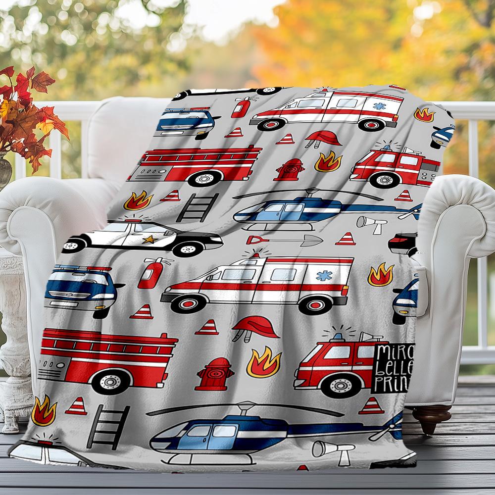 1PC ambulance firetruckOutdoor Flannel Blanket - Soft Plush Decor for Picnics, camping, Bedroom, Playroom, Office, or Lunch Break 1233A