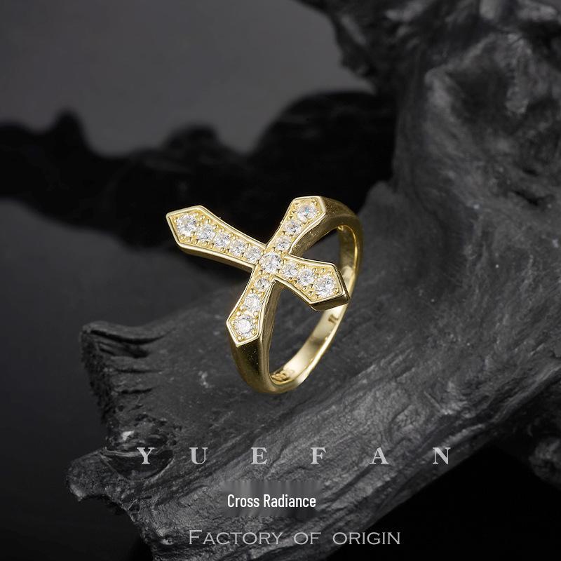 Men s Punk Hip Hop Moissanite Cross Ring: Versatile, High-End Fashion Accessory Size 6