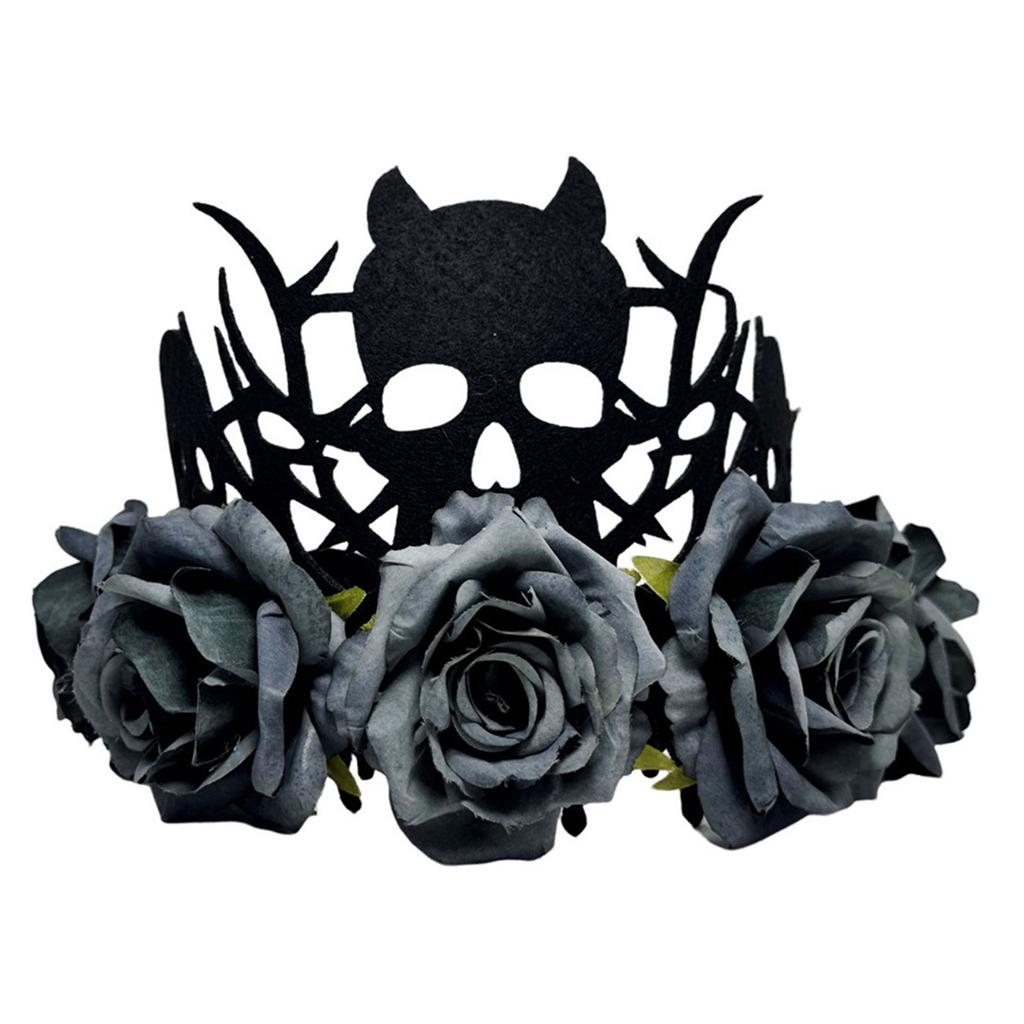 Adjustable Witch Devil Crowns Headpiece For Halloween Parties Soft Fabric Roses Costume Decoration
