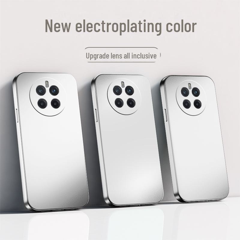 Pouzdro pro Huawei Mate60 Pro: Tekutý silikonový galvanicky pokovený stříbrný plný kryt