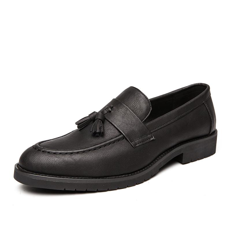 Fashion Low Heel Loafers Brand British Style Wedding Leather Shoes Mens Tassel Round Toe Casual Business Officially Shoes Men's