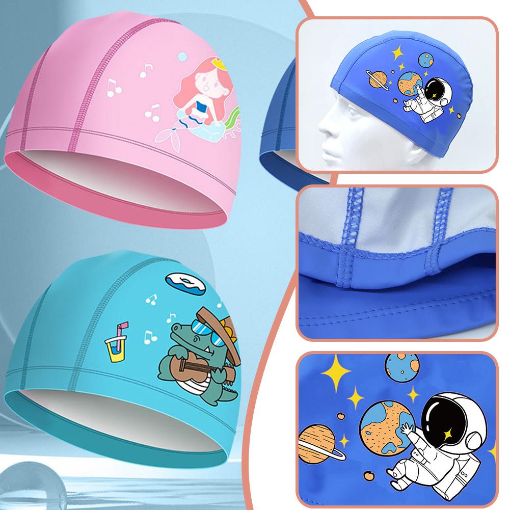 Kinder Badekappe Niedlich Wasserdicht Hochelastisch Ohrenschutz Badehut für Jungen Mädchen Cartoon Kind Schwimmzubehör