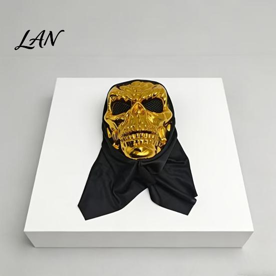 Comfortable Breathable Skeleton Mask Halloween Skull Mask, with Mesh Eyes Design, Black Face Headscarf Mirror Texture for Adults Party Props