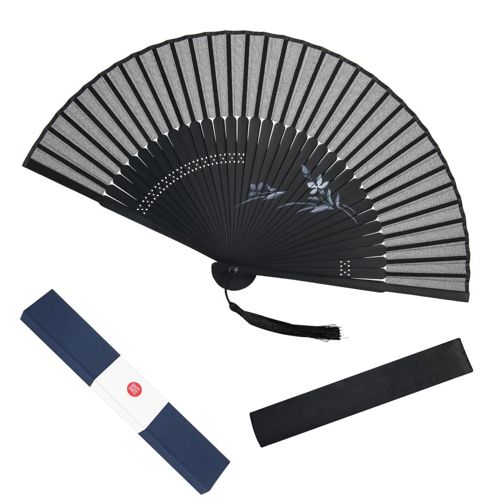 Dockii Folding Made in Folding Bamboo and Gift Box and Bag Perfect for Summer Japanese Black Men's Fan, Durable, Japan, Lightweight, Popular, Men's