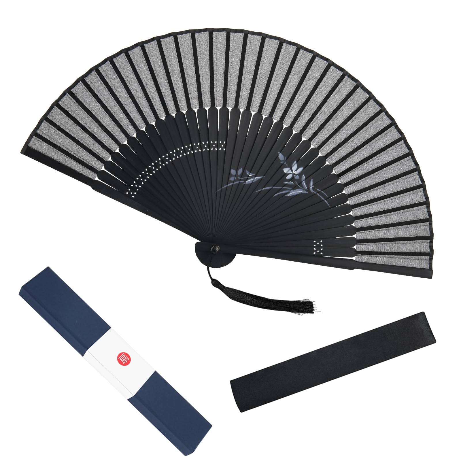 

Dockii Складной Сделано из Складного Бамбука и Подарочная Коробка и Пакет Идеально для Лета Японский Черный Мужской Веер, Прочный, Япония, Легкий, Популярный, Мужской