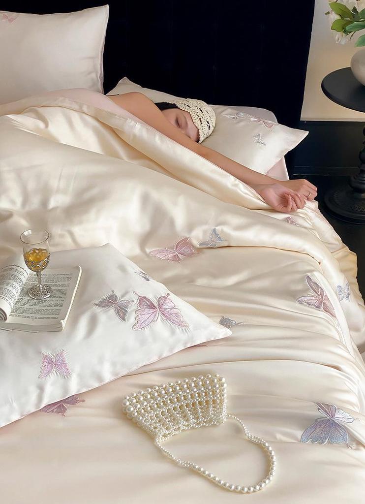 Silky Smooth 60s Lyocell Tencel Embroidered Bedding Set - Machine Washable Duvet Cover and Bed Sheet