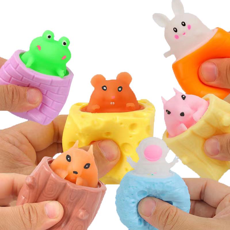 Funny Pop-up Slow Rebound Squishy Cheese Mouse Cup Hand Antistress Reliever Squirrel Cup Toys For Children Adults