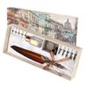 Feather Pen Set Vintage Creativity Ink Carving Writing Suit for Lover Teacher Classmate GiftBrown