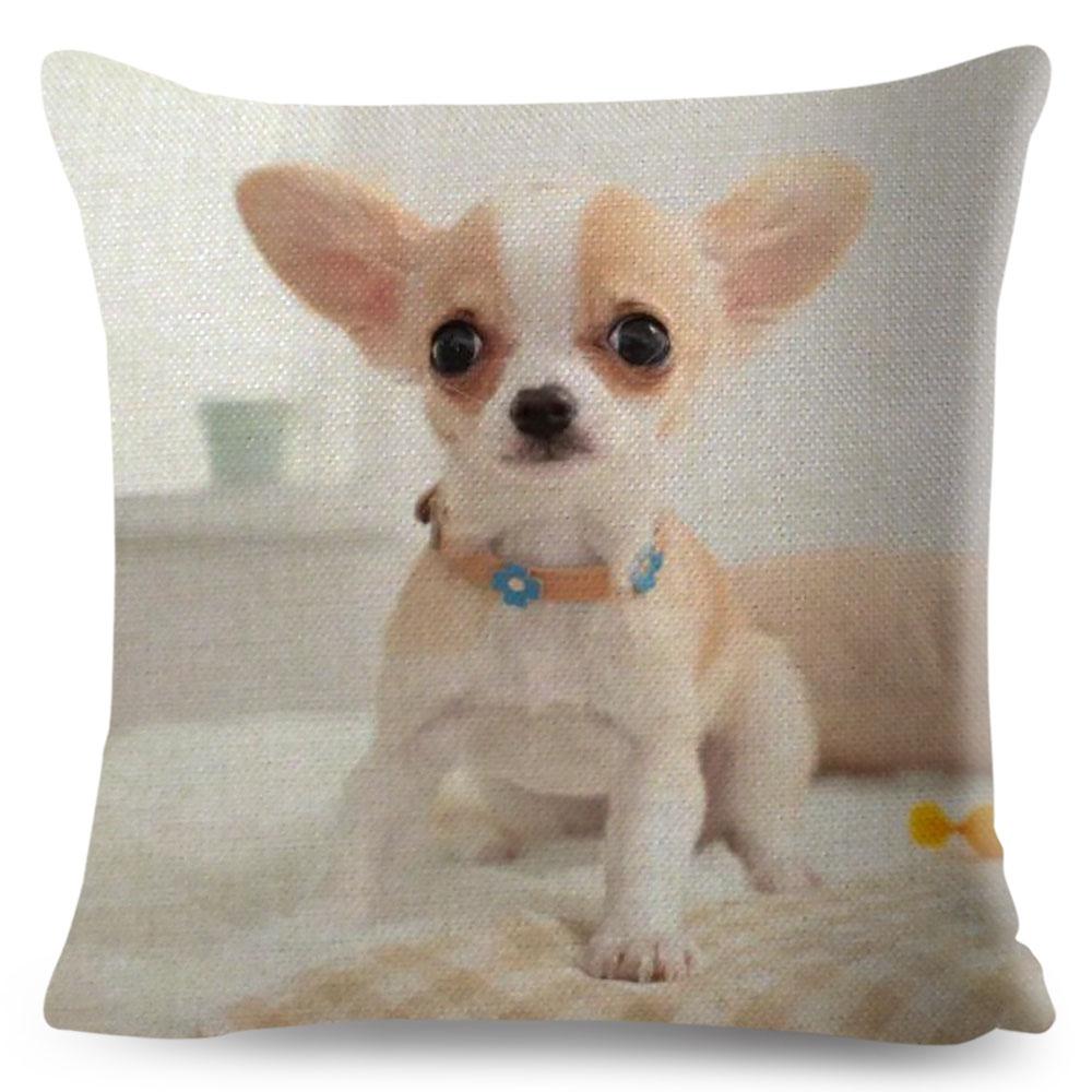 Cute Little Dog Chihuahua Cushion Cover Decor Lovely Pet Animal Pillowcase Polyester Throw Pillow Case for Sofa Home Car 45x45cm
