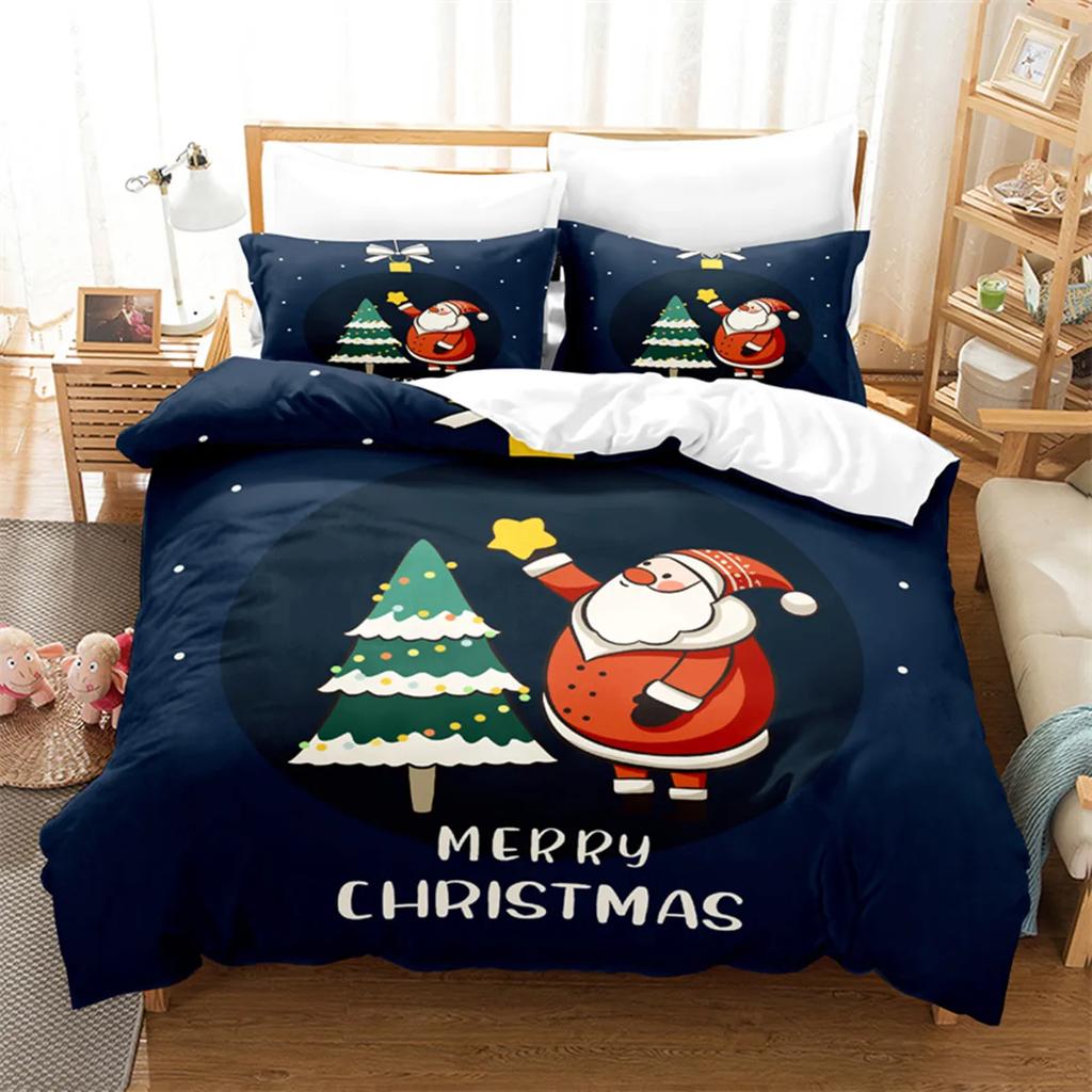 Cartoon Christmas Santa Claus Send Gifts Duvet Cover Digital Printing Christmas Tree Fashion Duvet Cover For Children Boys Girls