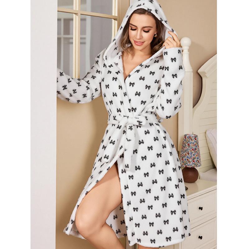 Women's Winter Fleece-Lined Long Bathrobe Pajamas