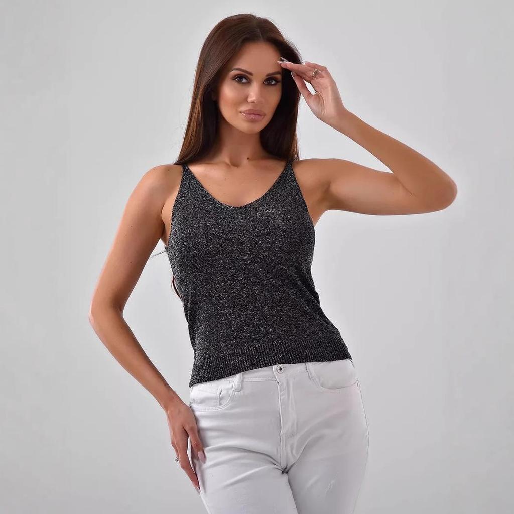 Shiny Sequined Knitted Women's Camisole Vest Top