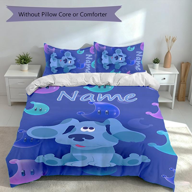 3pcs Custom Name Blue's Clues Set,Includes 1 Duvet Cover and 2 Pillowcases,All-season Bedroom Decor