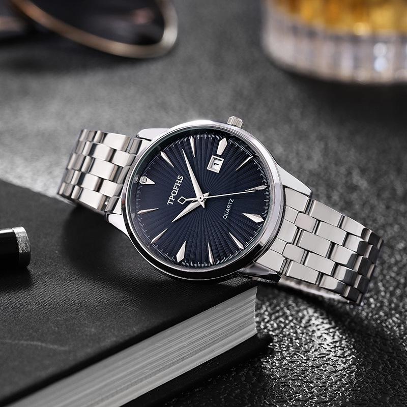 

Мужские роскошные кварцевые часы с бриллиантами — водонепроницаемые, со стальным ремешком и функцией календаря