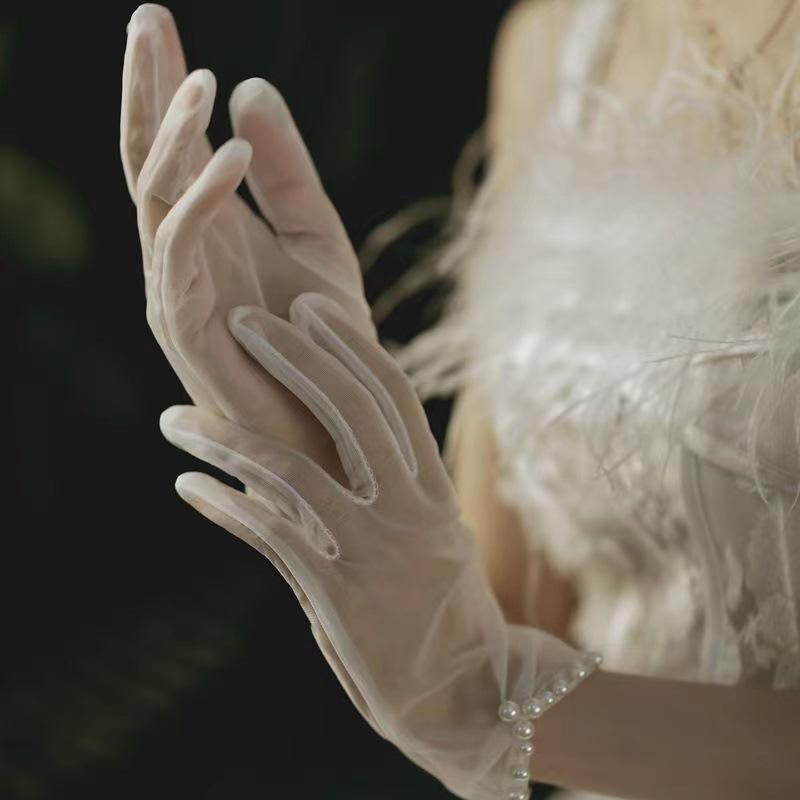 Wedding Dress Short Gloves Pearl Photo Photography Simple Bridal Wedding Gloves
