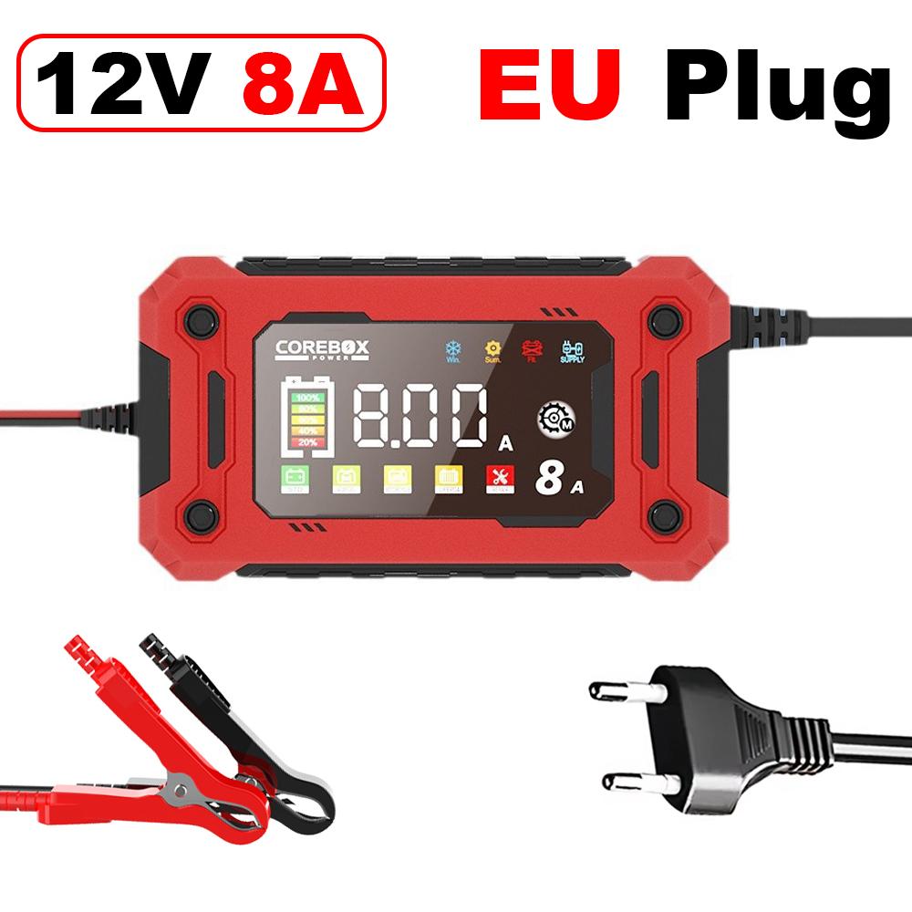 12V 8A 15A Car Charger 14.6V Motorcycle Truck Emergency Jump Starter Digital Display For Lifepo4 Lead Acid AGM GEL Batteries