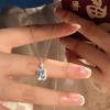 Vintage Sea Blue Zircon Square Pendant Necklace For Women Girls Delicate Clavicle Charm Chain Necklace Party Jewelry Accessories