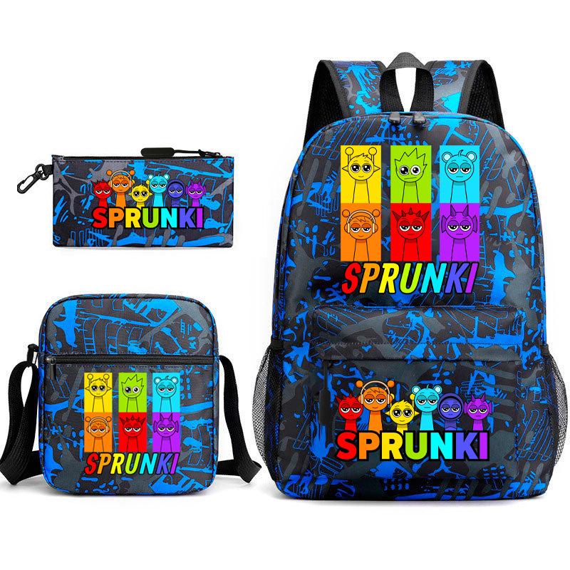 New Game Merchandise Primary School Bag Rhythm Box Sprunki Cartoon Starry Sky Backpack 3-piece Set L