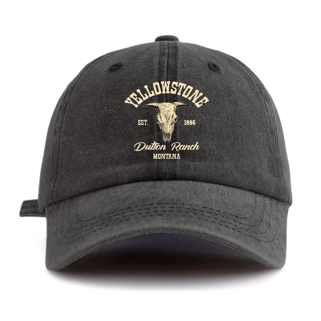 1pc Yellowstone Print Washed Baseball Cap for Adults, Minimalist Retro Style Casual Soft Adjustable Dad Hat, Perfect As Gift