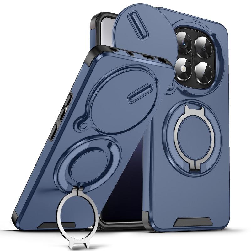 Slide Camera Protect Phone Case For Xiaomi Redmi Note 14 13 Pro Plus 14C 13 4G 5G Shockproof Magnetic Ring Stand Holder Cover