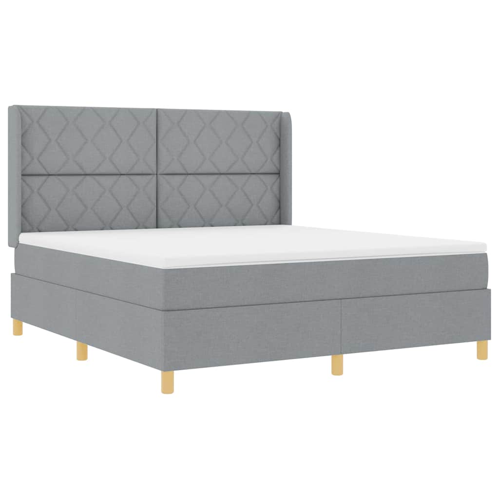 Box Spring Bed with LED Light Strips Light Gray 180 X 200 Cm Fabric