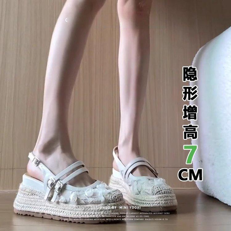 

Niche ballet single shoes hollow bag head sandals lace flower half slippers summer wear heightening platform sandals 40