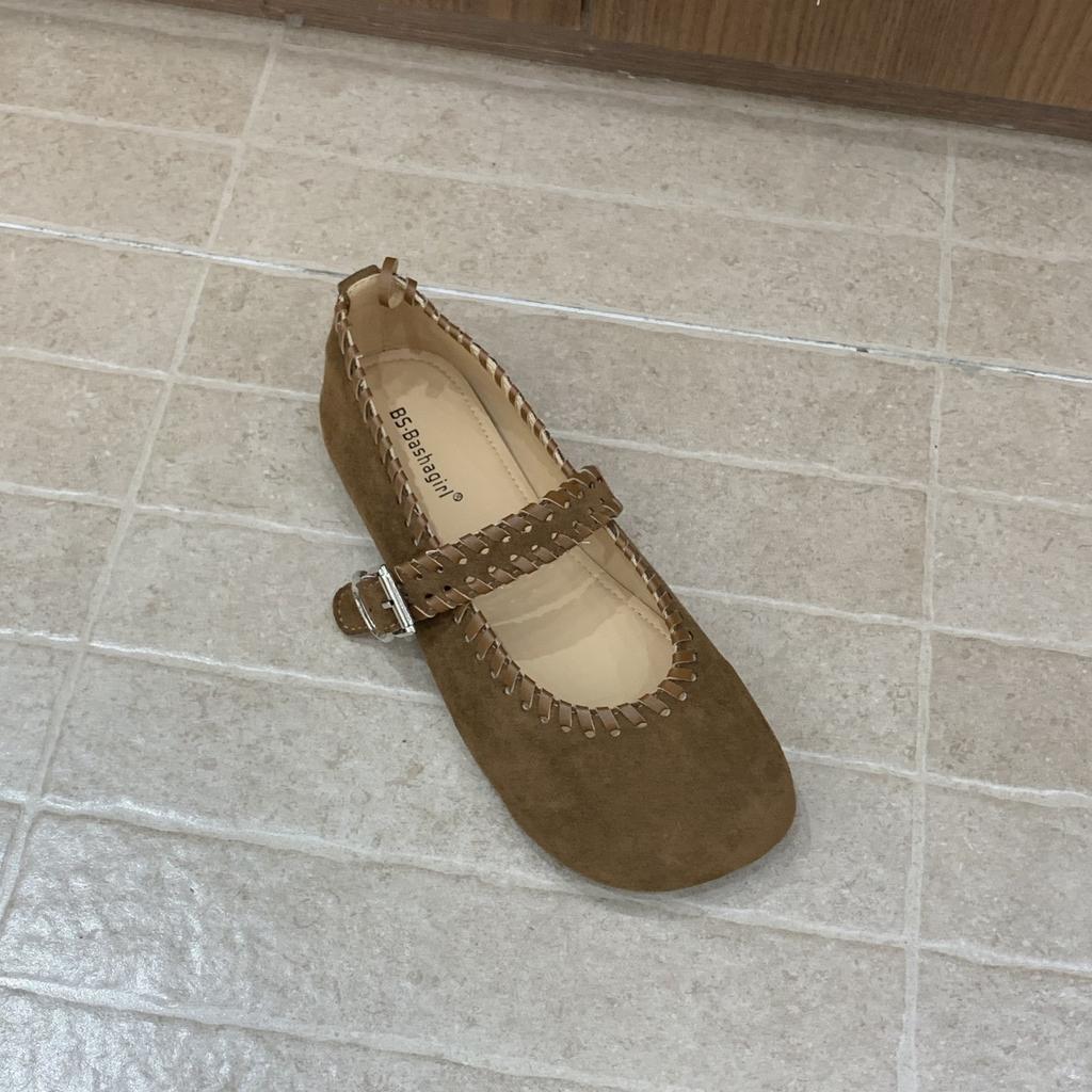 2025 round head Mary Jane shoes college style soft-soled ballet single shoes women's retro Mori late evening wind one-word buckle belt