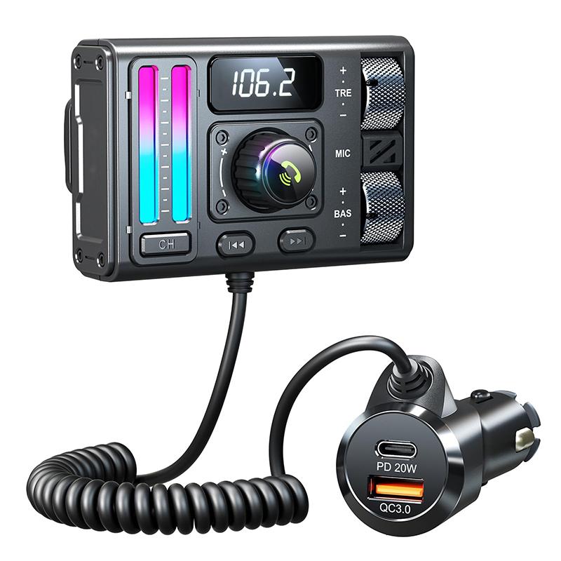 

MT02 Bluetooth 5.3 беспроводной FM-передатчик улучшение звука для звонков без помощи рук DSP шумоподавление Type-C PD автомобильный зарядный адаптер чёрный