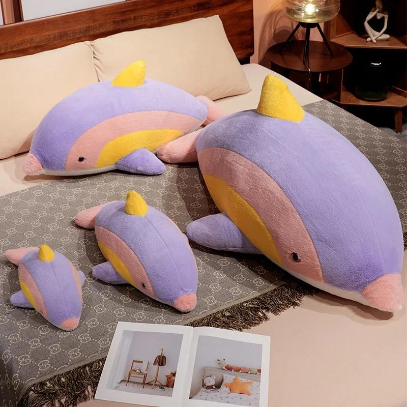 Nieuwe Leuke Droom Regenboog Dolfijn Pluche Speelgoed Gevuld Zacht Schattig Dier Poppen Bank Decor Baby Kussen Kussen Voor Kind Kinderen Cadeau