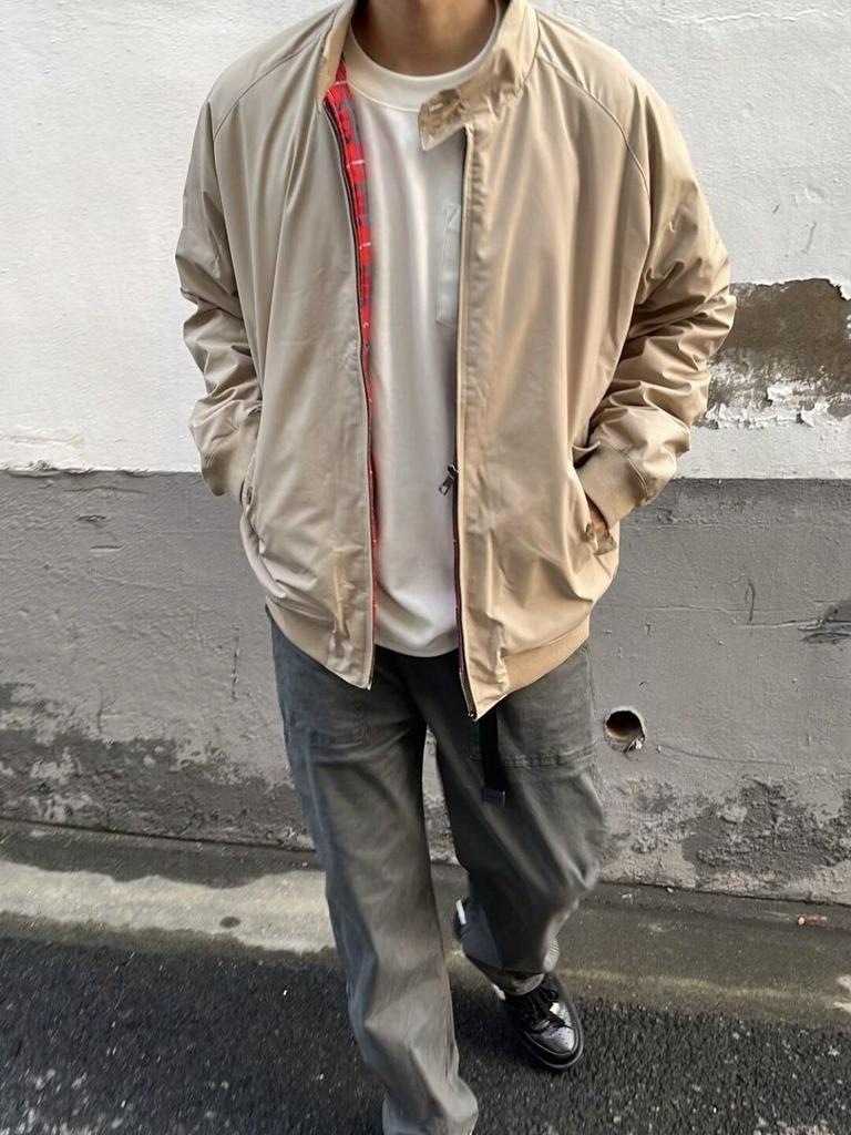 Men's Khaki Harrington G9 Jacket: Retro Casual Spring/Autumn Stand Collar Motorcycle Windproof Outerwear