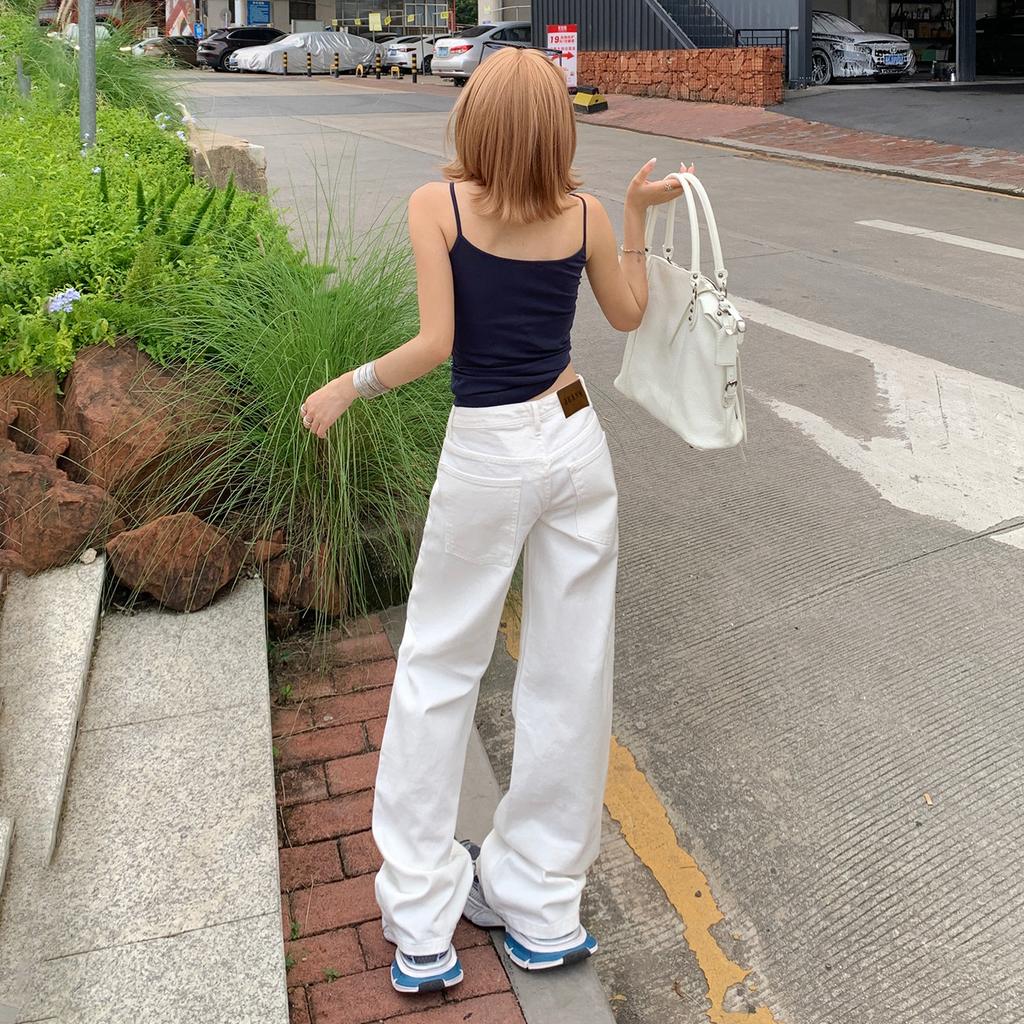 Autumn New American Spice Girls Pure White Jeans Women's Low Waist Loose Straight Skinny Versatile Mopping Wide Leg Pants Tide