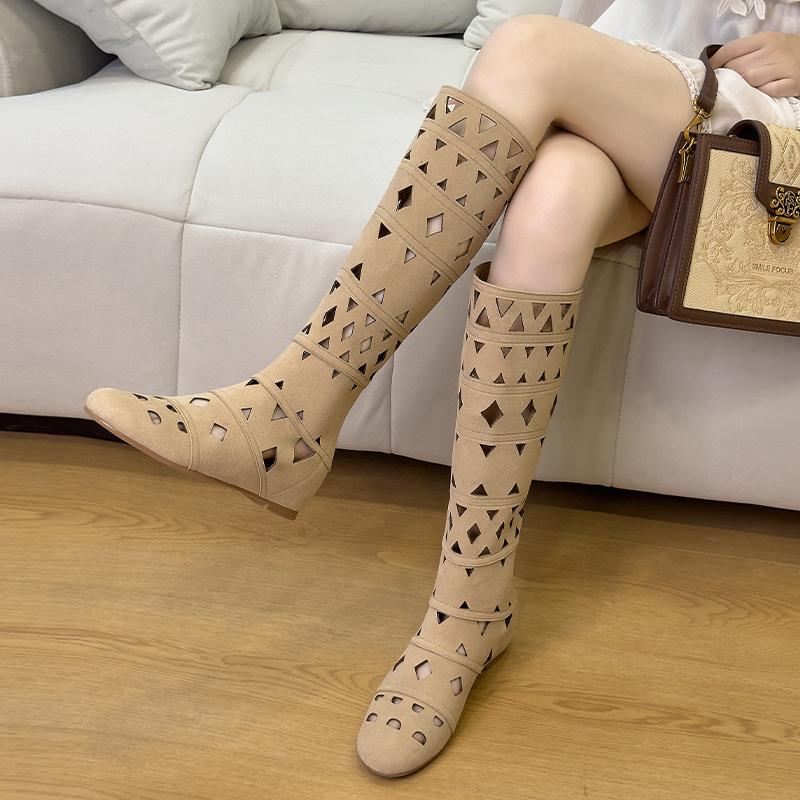 2025 new summer design hollow high boots bohemian style long boots breathable inner height increase cool boots