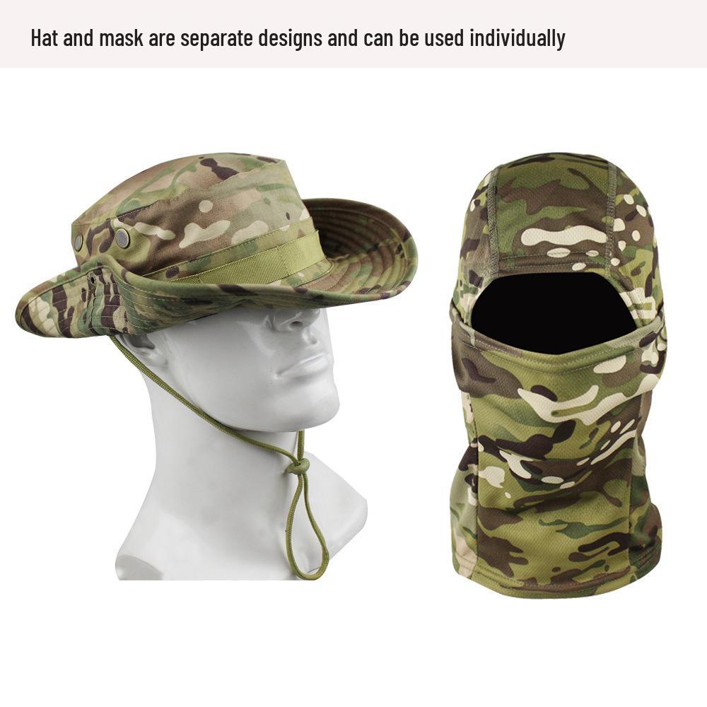 Camouflage Rundkrempenhut & Sturmhauben-Set: Sonnenschutz für den Sommer-Bergsteigen