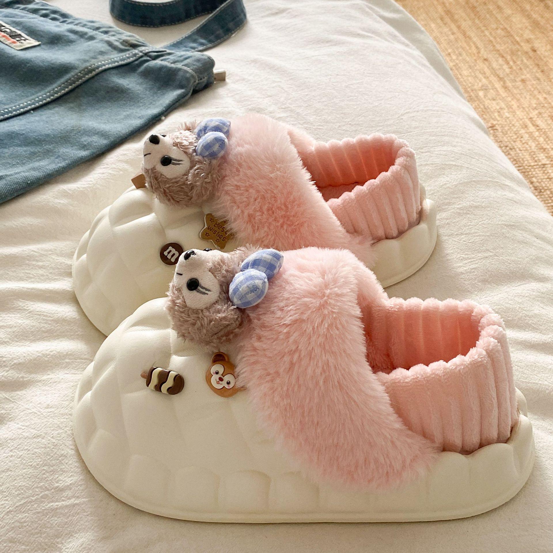 

Women s EVA Thick Sole Bear Cotton Slippers with Detachable Lining - Warm, Waterproof, Fashionable Autumn/Winter Footwear. Size 36-37, about 23cm length