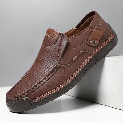 Hollow Hand-stitched Men's Shoes Outdoor Casual Shoes One-pedal Flat-soled Leather Shoes Low-top Large Size