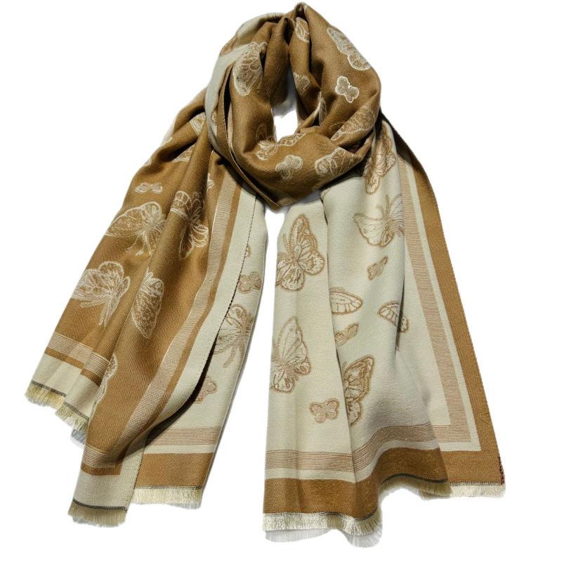 Butterfly Imitation Cashmere Winter New Classic Tassel Shawl Fairy Style Versatile Forest Style Thickened Cold Proof Scarf Dual Purpose