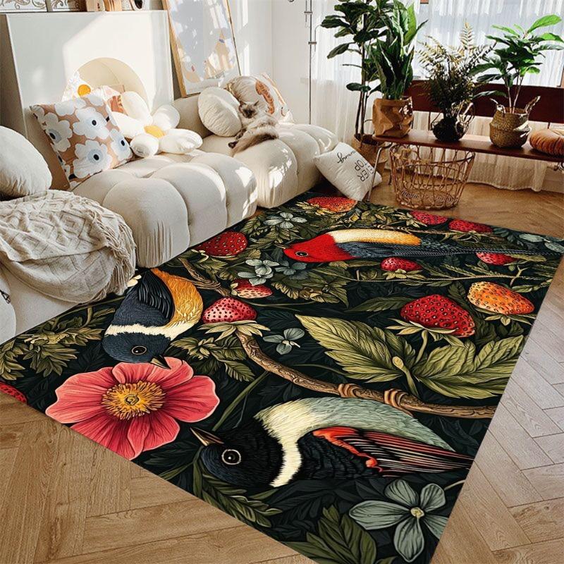 Modern Art Floral Area Rug – Black White Non-Slip Floor Mat, Indoor Carpet for Living Room Entryway Decor
