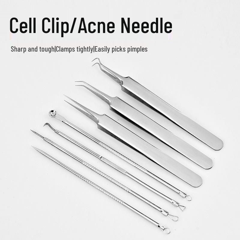 Stainless Steel Blackhead Remover Tweezers Set with Bent Tips for Acne and Pimple Extraction.