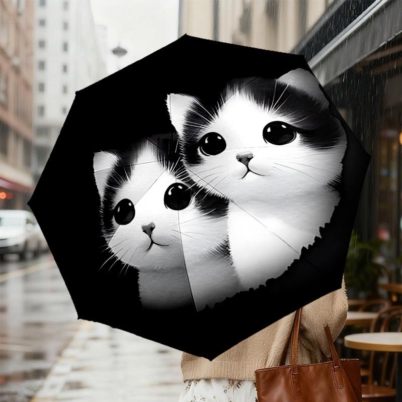 Adorable Kitten Print Umbrella   Automatic Opening & Closing, Outdoor Protection, Lightweight and Durable Travel Accessory 128