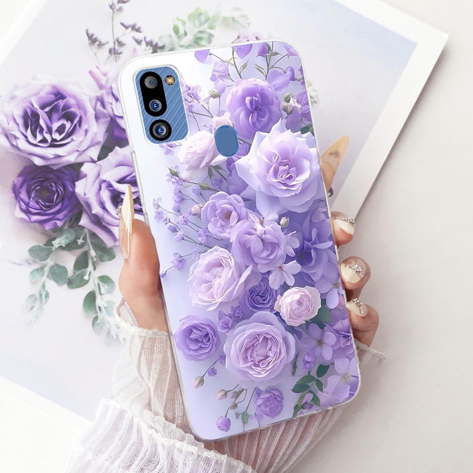 For Cover Samsung Galaxy M21 2021 Phone Case SM-M215G Shell Fashion Flower Soft Silicone Clear Cover For Samsung M21 2021 Fundas