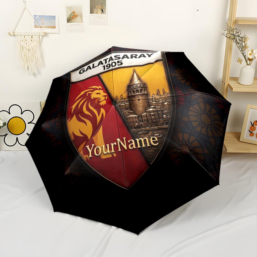 Galatasaray1 Customized Name Umbrella Outdoor Automatic Umbrella Folding Umbrella with 8 Ribs Compact Design All-Season Use Fashionable Accessory