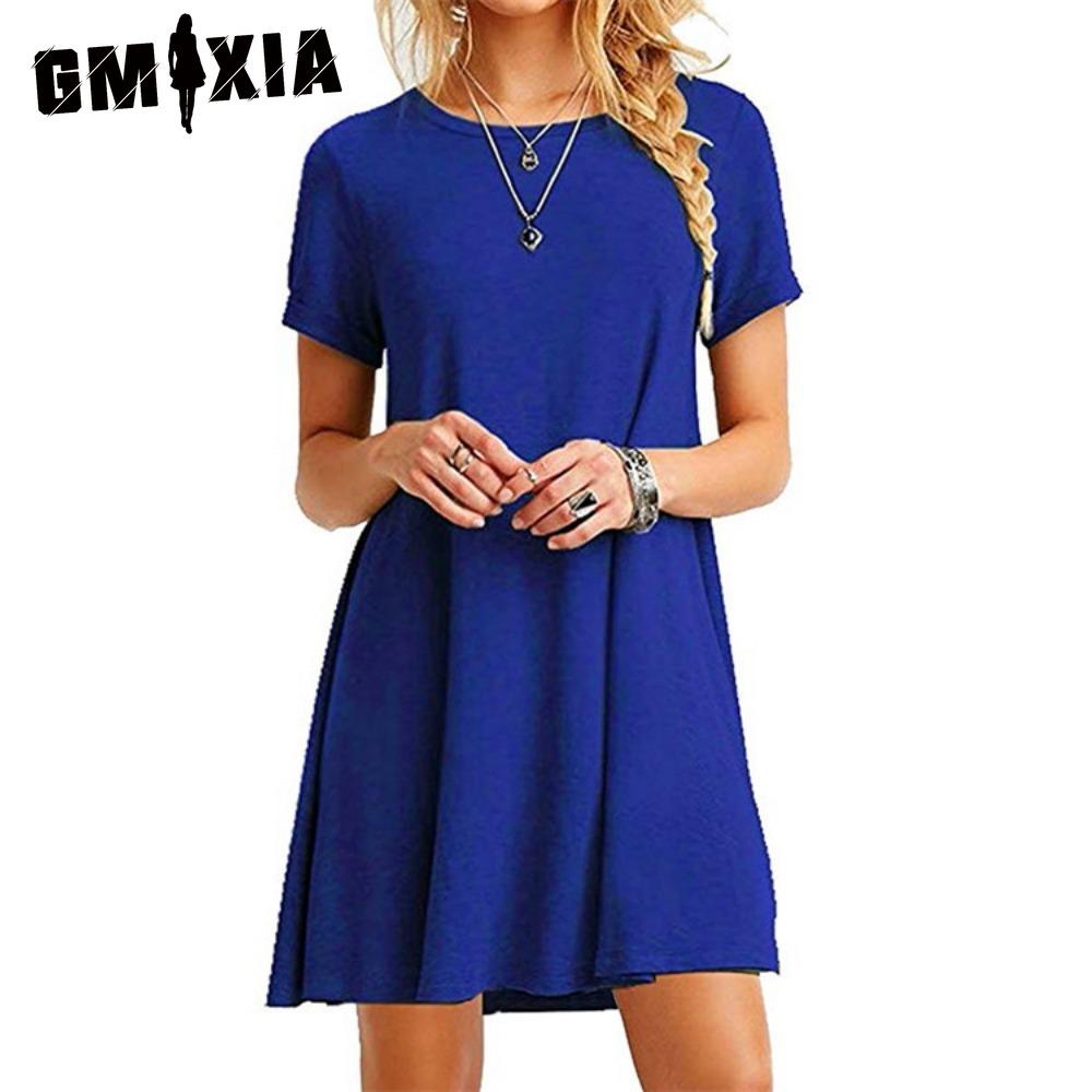 GMXIA Damenmode Sommer Frühling Einfarbiger Druck Kurzarm O-Ausschnitt Freizeitkleider