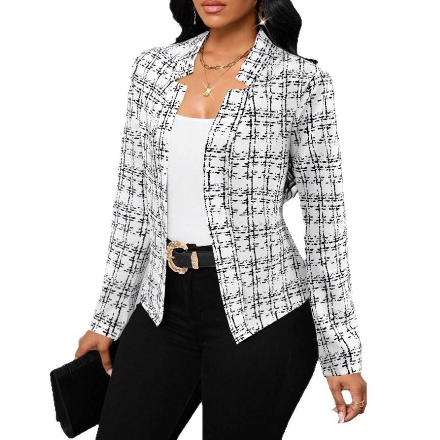 Cross-border 2025 Foreign Trade Amazon Europe, America, Spring and Autumn New Simple Fashion Printed Plaid Slim Suit Jacket Women