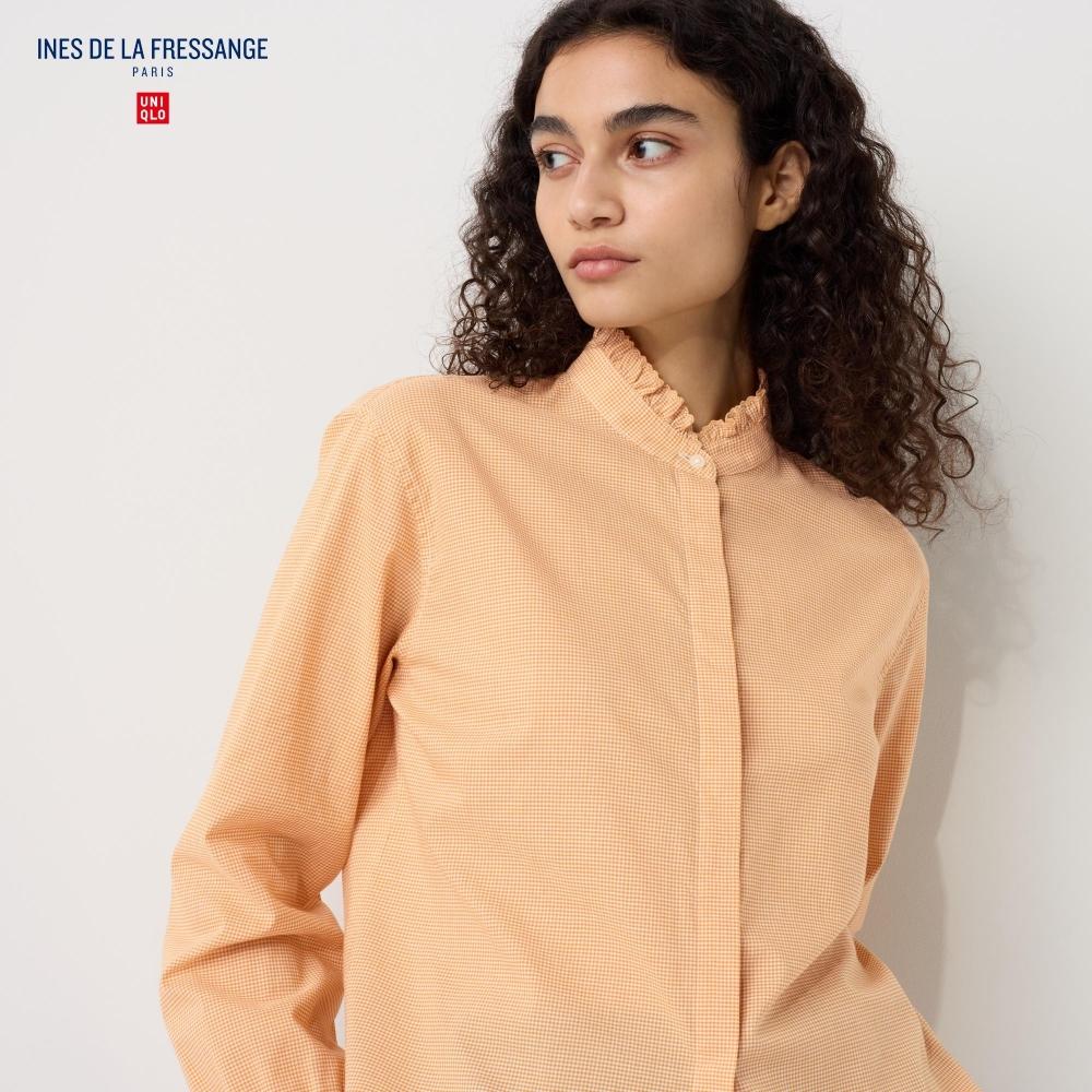 

Блуза в клетку UNIQLO с длинными рукавами и оборками