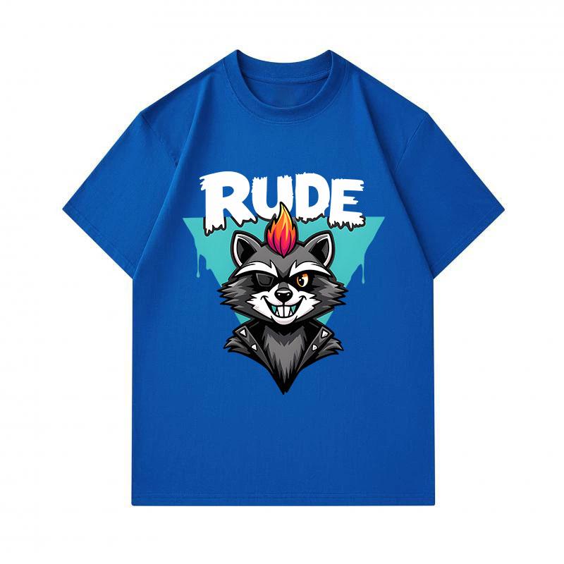 Men's 100% Cotton Crew Neck Short Sleeve T-Shirt, Cool Punk Raccoon Rude Graphic Printed Casual Comfortable Tee for Daily Street Wear, Unique Hip Hop