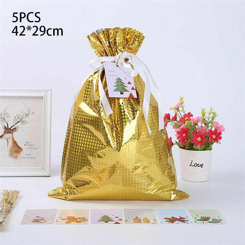 Festive 5pcs Christmas Sacks Reusable Drawstring Gift Bags Perfect For Holiday Cheer