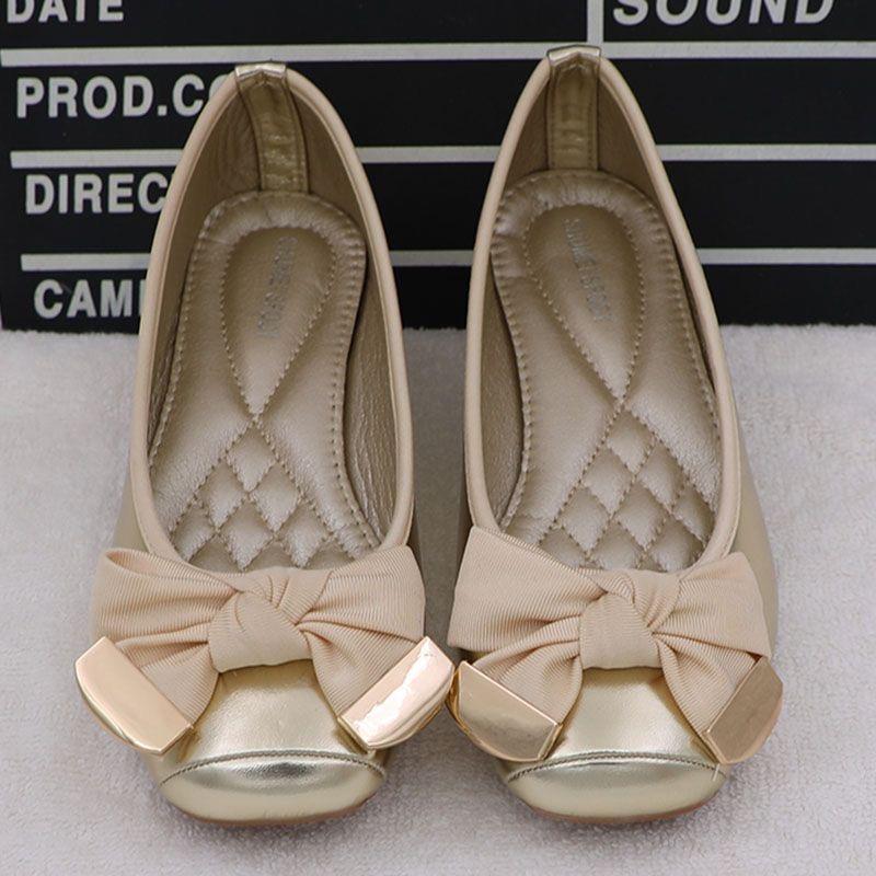 Fashion Spring Summer Shoes Women Ballet Flats Sweet Flat Bowknot Laides Brand Shoes Plus Size 41 Black Gold D069